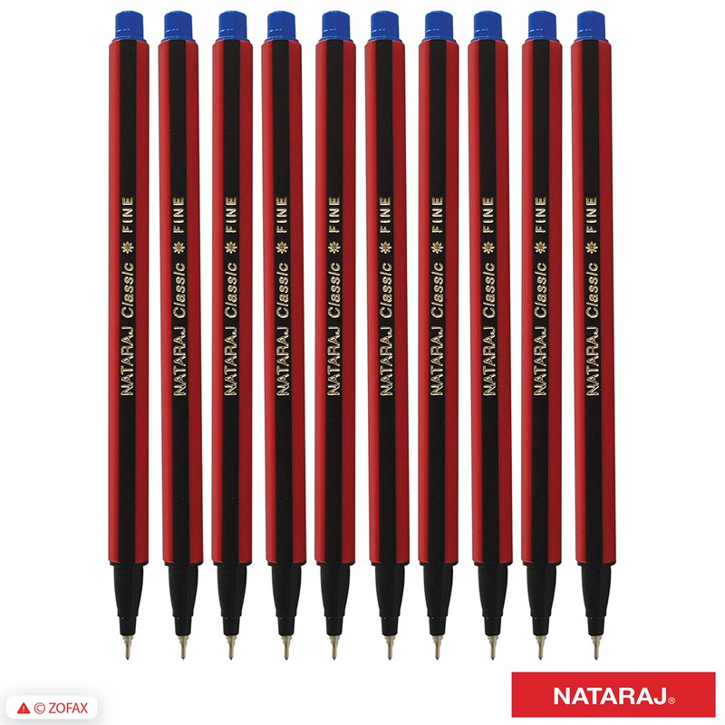 NATARAJ Classic Fine Point BLUE Ballpoint Pens (12 x 0.7mm