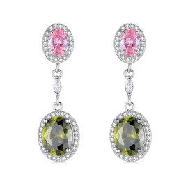 EUSJ 925 Sterling Silver Olive Green Pink 5A Cubic Zirconia Dropping Earrings for Women Elegant Stud Earrings Gifts