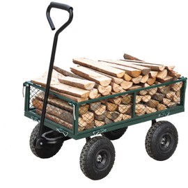 Heavy-Duty Steel Utility Garden Cart w/ 550lb Weight Capacity, Outdoor Lawn Wagon with Removable Sides, Adjustable Handle and 10in Tires, Portable Foldable Wagons for Beach, Camping, Grocery (Green)