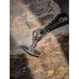HAQUIL Viking Mjolnir Hammer Necklace, Antique Thor Hammer Amulet Pendant, Wheat Chain, Viking Jewelry Gift for Men and Women (5)