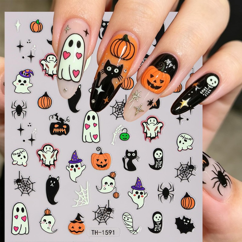 Halloween Nail Art Stickers 3D Self-Adhesive Halloween Nail Decorations