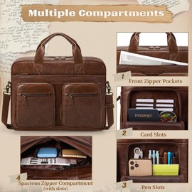 RAINSMORE Vintage Messenger Bag Men PU Vegan Leather Laptop Bag 15.6 Inch Waterproof Briefcase Men’s Large Computer Bag for Work Office Travel Retro Satchel Bags for Men Professional Dark Brown