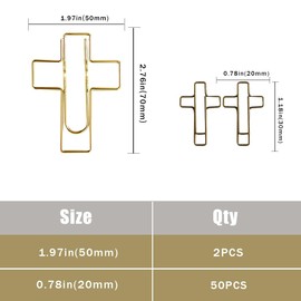 Christian Bible Study Supplies - 50 Cross Paper Clips + 2 Jumbo Pen Slot Clips, Rust-Resistant Metal for Notebooks