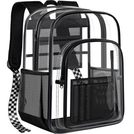 PAMANO Clear Backpack Durable Large (34L) Heavy Duty Transparent Bookbag See Through Bag for College Work Travel Security, Black XL