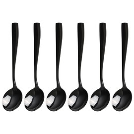 Uumitty 12 Pieces Round Soup Spoons Stainless Steel, Black Table Spoon for Kitchen, Home, Restaurant