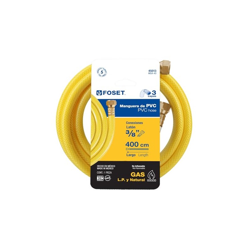 Foset MGA-40, Manguera flexible, PVC, 3/8" con conexión, 4 m