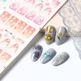 Flower Nail Stickers Colorful Floral Water Transfer Nail Decals Holographic Art Sticker Decal Blue Yellow Purple Green Flower Nail Art Design for Women DIY Supplies Manicure Decoration Nail Art Decal