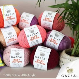Gazzal Baby Cotton Yarn 60% Cotton 40% Acrylic 2 Balls (50g/165m) Soft 2 - Fine Baby Yarn (3432 Optic White)