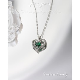 Sliver Heart Necklaces for Women as Birthday Valentines Gifts, Emerald Necklaces as Birthstone Necklace for mom,Green Necklace as Anniversary Gifts