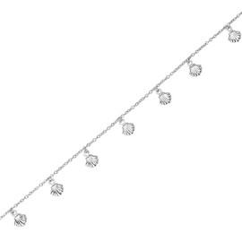 Silverly 925 Sterling Silver Cable Chain Anklet With 7 Seashell Charms - Scallop Shell Ankle Bracelet - Seaside Accessory - Beach-Inspired Dainty Foot Jewellery for Women - Adjustable Gift