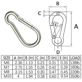 MYUYONG 6 PCS 304 Stainless Steel Carabiner Spring Snap Hook，Silver Quick Link Clip Keychain for Keys Swing Set Camping Fishing Hiking Traveling (3.15 Inch)