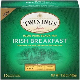 Twinings Irish Breakfast Individually Wrapped Black Tea Bags, 50 Count Pack of 6, Flavourful, Bold, Robust Caffeinated