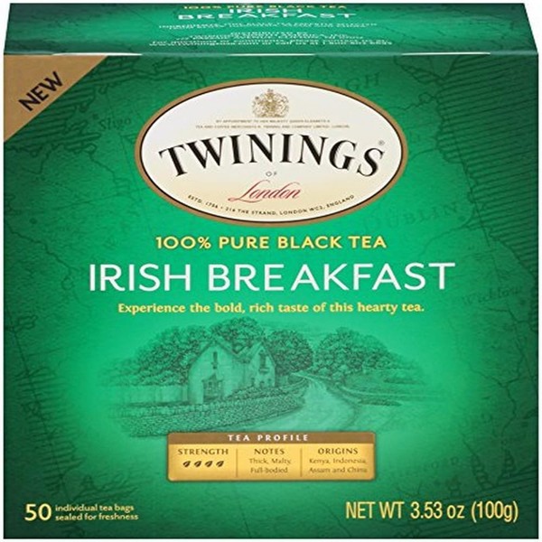 Twinings Irish Breakfast Individually Wrapped Black Tea Bags, 50 Count Pack of 6, Flavourful, Bold, Robust Caffeinated