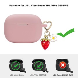 AGAOSH for JBL Vibe Beam/JBL Vibe 200TWS Case Cover,Cute Strawberry Charm Keychain,Soft Silicone Protective Case Daisy for JBL Vibe 200TWS & JBL Vibe Beam Headphones Charging Case Earbuds Pink