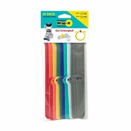 JJAAMM 250839 Wrap-It Self-Gripping Storage Cable Multi-Color Cable Ties - Pack of 20