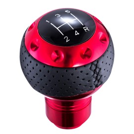 Arenbel 5 Speed Leather Car Shifter Ball Handle Manual Gear Stick Shift Lever Knob Fit Most MT Trucks Vehicles, Red