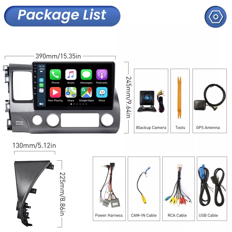 Jingelsye For Honda Civic 2006-2011 Apple CarPlay Android 12 Car