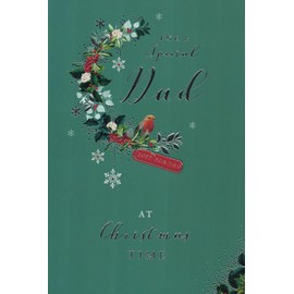 Special dad christmas card. Traditional festive xmas robin design. 9 x 6 inches. OE.
