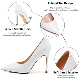 Elisabet Tang Women's High Heels Pumps Closed Pointed Toe Stiletto 4inch Heels Classic Office Special Dressy Wedding Pump Shoes White 7