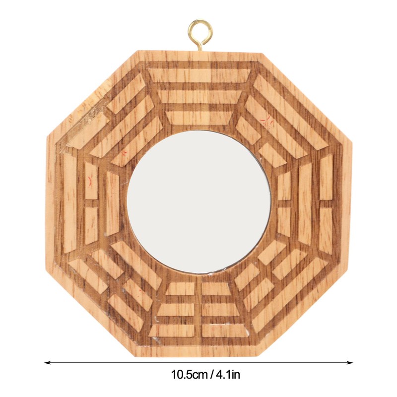GLOGLOW Bagua Mirror, 4Inch Wooden Concave Mirror Traditional Chinese Feng
