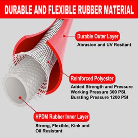 Keepro Rubber Air Hose, Durable Air Compressor Hose 3/8 Inch ID By 25 Feet Long with Swivel Universal Aluminium Quick Coupler and Plug, 300 PSI Maximum Pressure, Red