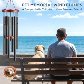 Gabzart 32" Dog Memorial Wind Chimes with Photo Frame Pendant, Black