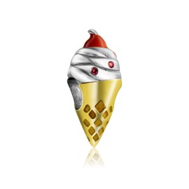 Multi Color Ice Cream Cone Charm Bead For Women Teens Two Tone 14K Gold Plated .925 Sterling Silver Fits European Bracelet