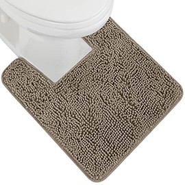 GORILLA GRIP GORILLA GRIP Plush Absorbent Shaggy Chenille Bath Rug Mat for Square Toilet Base with Rubber Backing, Machine Washable Rugs, Soft Microfiber Contour Mats for Toilets, Bathoom Decor, 22.5x19.5, Latte