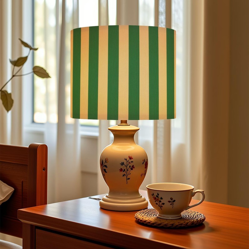 Linen Drum Lamp Shades 1 Pack, 13''Wx10"H, Green Yellow Striped