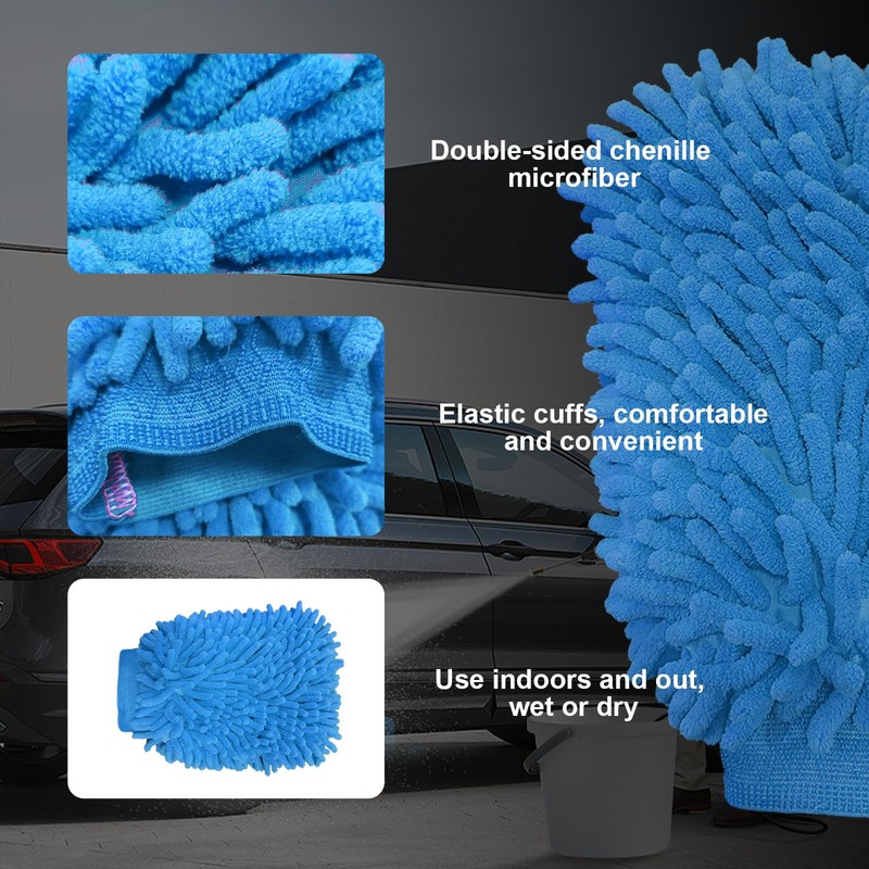 Ziciner Premium Microfiber Wash Mitt, Soft Scratch-Free Double-Sided Chenille Washing