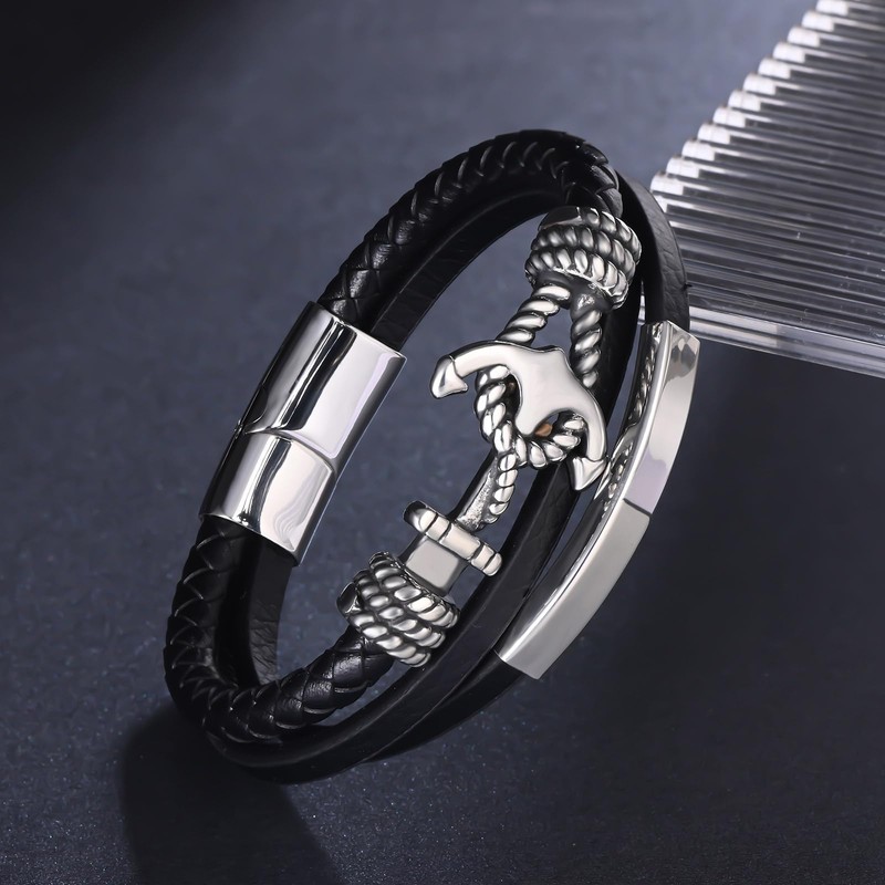 Feilok Anchor Men's Leather Bracelet Anchor Bracelet Premium Leather Bracelet
