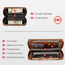 XINNSTAR 2 Pcs Wallets for Women RFID Blocking Bifold Credit Card Holder, Genuine Leather Compact Small Slim Wallet Large Capacity Cash Coin Purse Set with ID Window