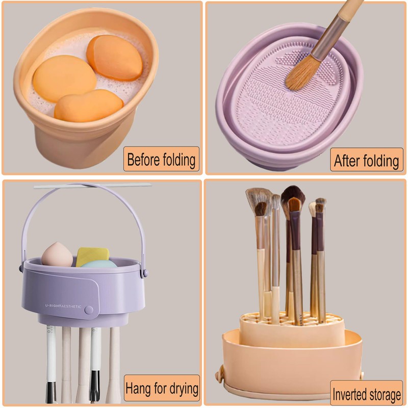 Makeup Brush Cleaner Mat,3 in 1 Upgraded Foldable Silicone Makeup