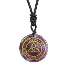 Lovionus89 Natural Rune Stones Engraved Elder Alphabet Healing Crystal Stone Pendant Necklace for Men and Women, Crystal, No Gemstone