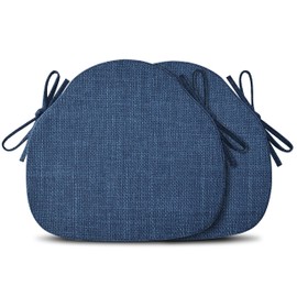 Shinnwa Kitchen Chair Cushions Set of 2, High-Resilience Foam Windsor Seat Pads, Dining Chair Cushions with Ties & Textured Cover, 2 Pack, 16.5 x 15.5 x 2, Navy Blue