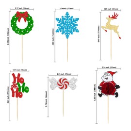 Gyufise 24Pcs Christmas Cupcake Toppers Christmas Deer Snowflake HO HO HO Cupcake Picks 3D Santa Claus Cupcake Toppers for Merry Christmas Theme Holiday Party Decorations Supplies