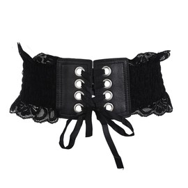 Asooll Vintage Lace-up Wide Elastic Waist Belts Obi Style Cinch Waspie Corset Waist Bands Party Club Prom Costume Dress Belts for Women and Girls (Black)