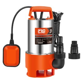 Prostormer Sump Pump, 1HP 3700GPH Submersible Clean/Dirty Stainless Steel Water Pump with Float Switch for Fresh Water, Mains Water, and Pool Water Orange