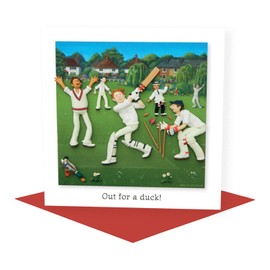 Out for a Duck Cricket Themed Greetings Card by Erica Sturla, 150mm Square, Blank Inside for Your Message