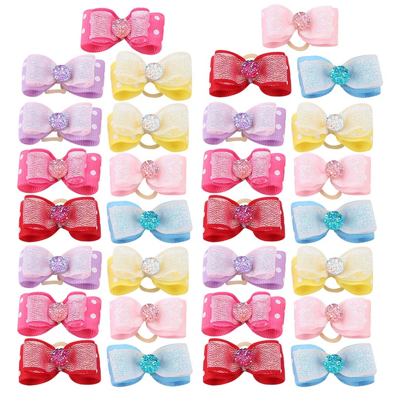 30pcs Shinning Rhinestone Bow Pattern Elastic Hair Rope Hair Band
