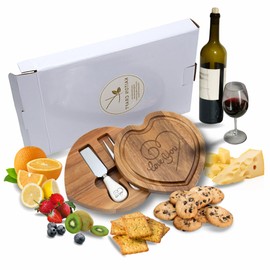 KAITON CRAFT Charcuterie Boards - Wooden Cheese Server Tray with Knife Set, Chauratri Serving Gift for Mothers Day, Anniversary, Party & Kids, Food Tabla de Quesos (Heart Shape)