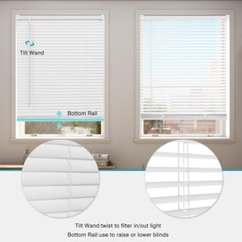 Changshade Cordless 1” Vinyl Horizontal Mini Blinds with Tilt Wand, Light Filtering Blinds & Shade for Windows,40 inches Wide, White BLD40WT64A