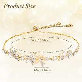 Shimmeroo Gold Adjustable Bracelets for Women,Dainty Flower Bracelet Rhinestone Slider Floral Bracelet Floral Jewelry Adjustable Bridesmaid Bracelets Jewelry Gift