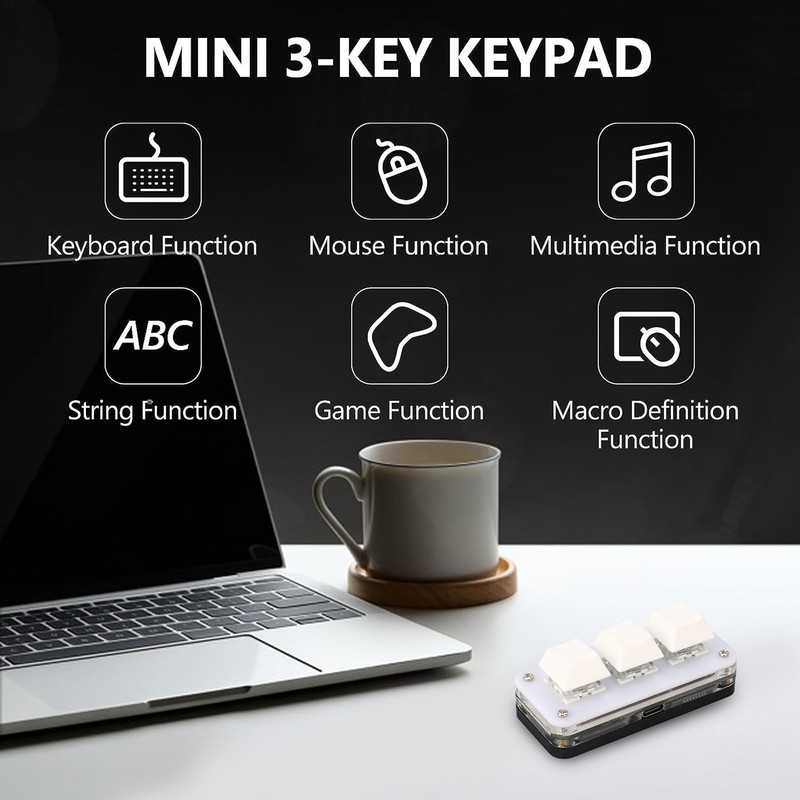 3 Key Mini Keypad USB Mechanical Gaming Programmable Macro Keyboard