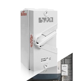 3 Pole Enclosed Motor Disconnect Switch 63A 440V, 3 Phase Electrical, IP65 Waterproof 60 Amp Heavy Duty Safety Isolation Switch for Generator Boat and Welding