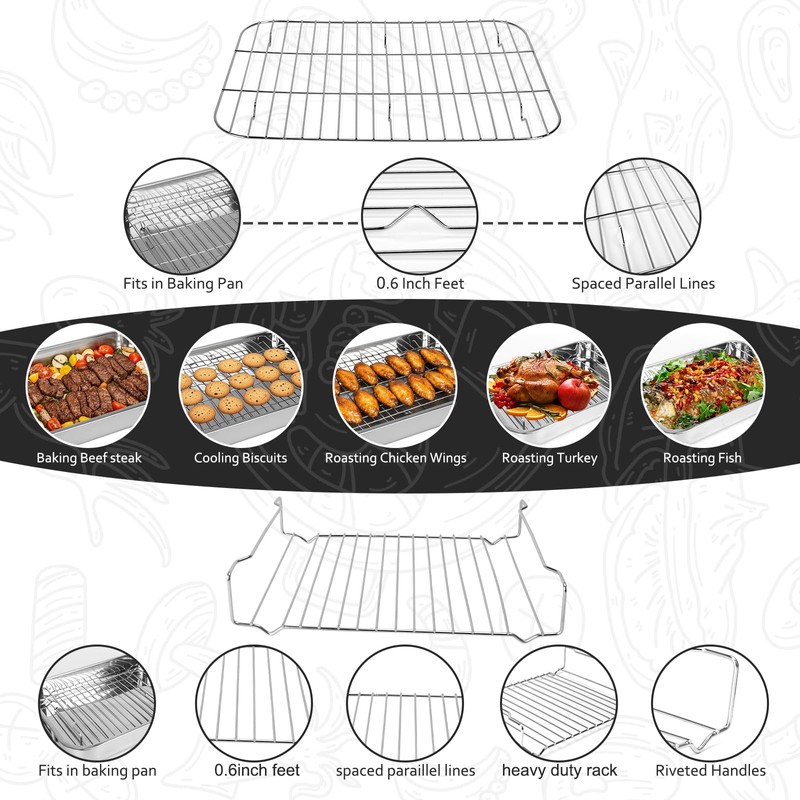 15.5" Stainless Steel Roasting Pans with Handles, Baking Pan for