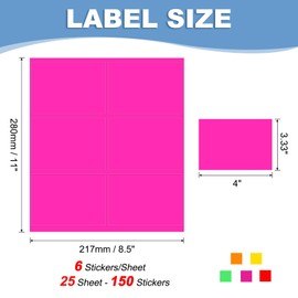 PATIKIL Printing Color Coding Labels 4 x 3.33 Inch, 150 Pcs Rectangular Colored Labels Sticker Moving Stickers Tags for Inkjet Laser Printer Inventory Packing Box, Fluorescent Pink