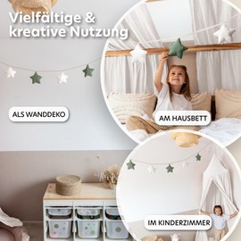 LILIMAUS Star Bunting Fabric [in 12 Colours] Bunting Children's Room - 100% Cotton Handmade Garland Fabric - Bunting Muslin - House Bed Decoration Girls & Boys - Garland Decoration Baby Room