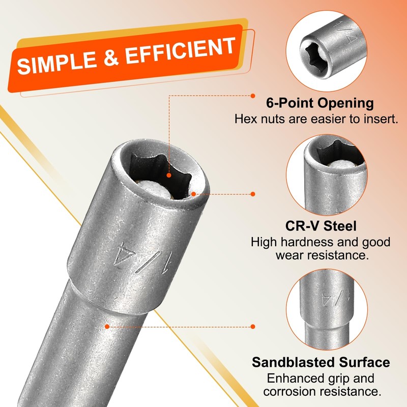 sourcing map 10pcs Hex Nut Driver Drills Bit 1/4" 6-Point