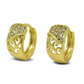 Blue Diamond Club - 9ct Gold Filled Womens Stylish Small Hoop Earrings with White CZ Crystals 9K GF